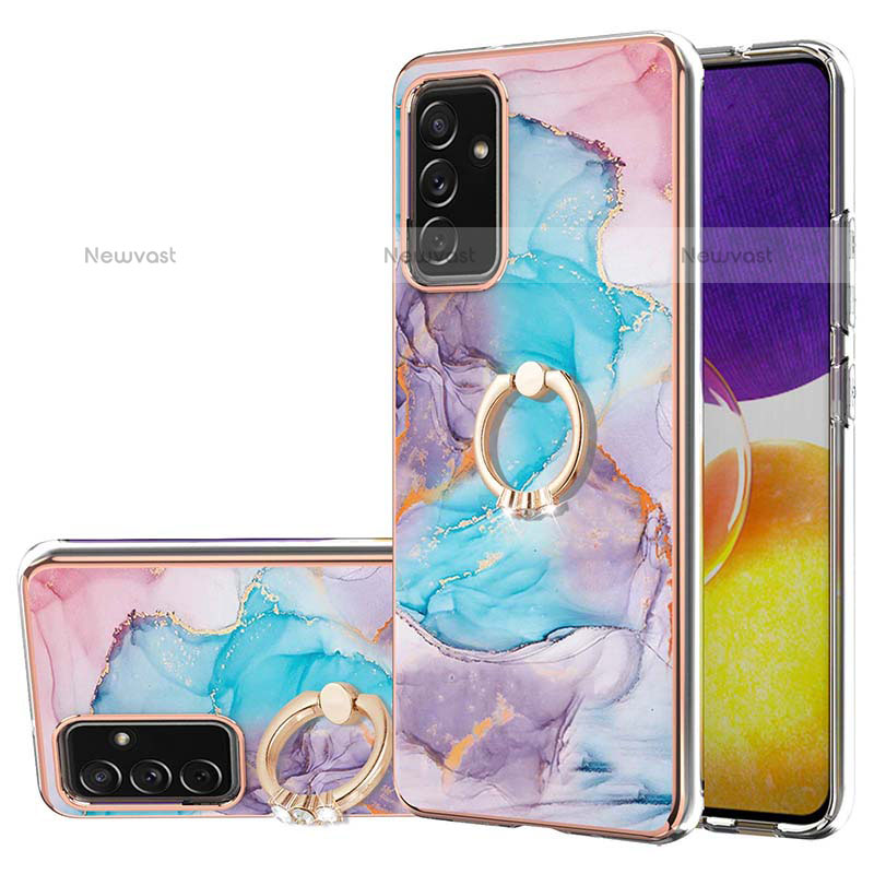 Silicone Candy Rubber Gel Fashionable Pattern Soft Case Cover with Finger Ring Stand Y03B for Samsung Galaxy Quantum2 5G Blue