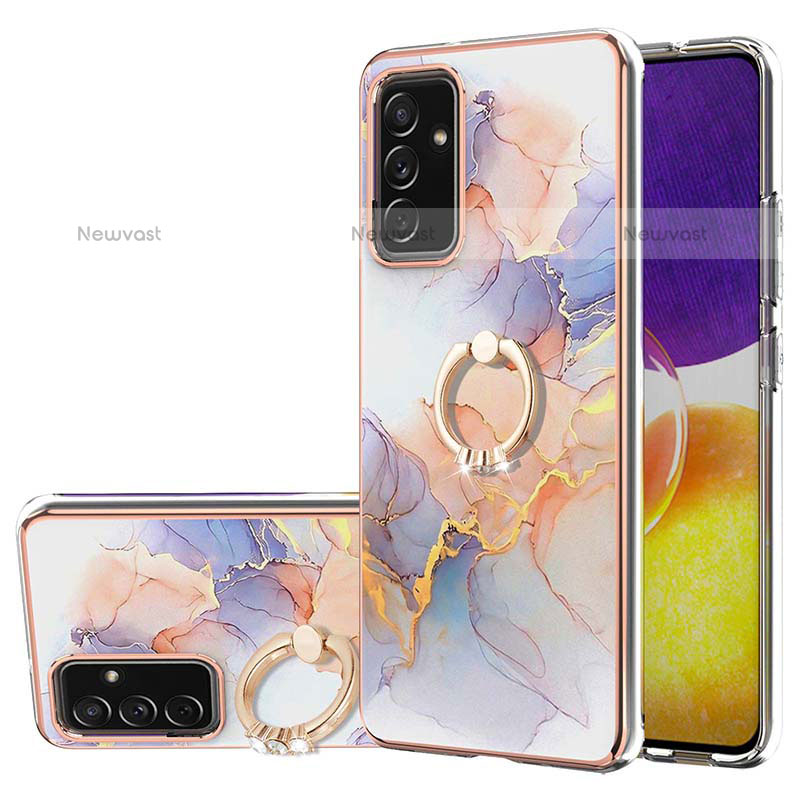 Silicone Candy Rubber Gel Fashionable Pattern Soft Case Cover with Finger Ring Stand Y03B for Samsung Galaxy Quantum2 5G Clove Purple