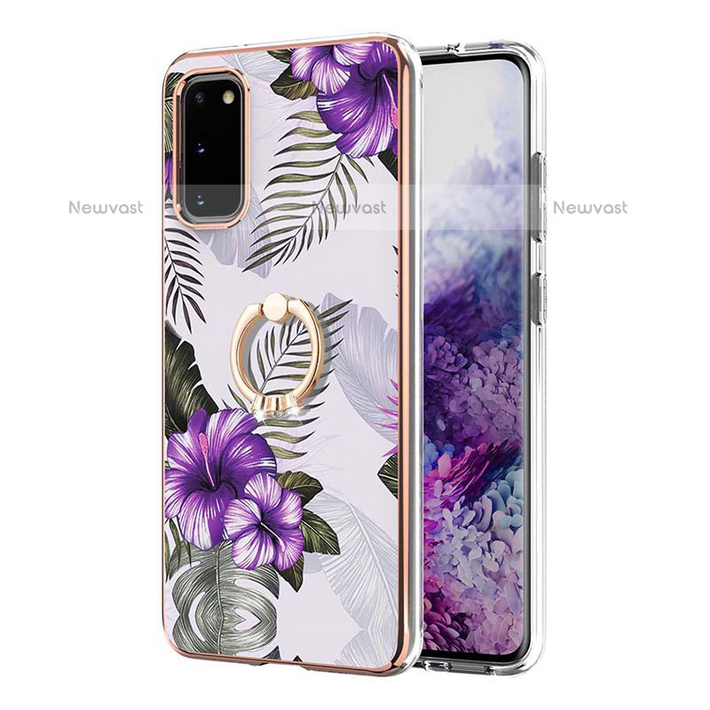 Silicone Candy Rubber Gel Fashionable Pattern Soft Case Cover with Finger Ring Stand Y03B for Samsung Galaxy S20