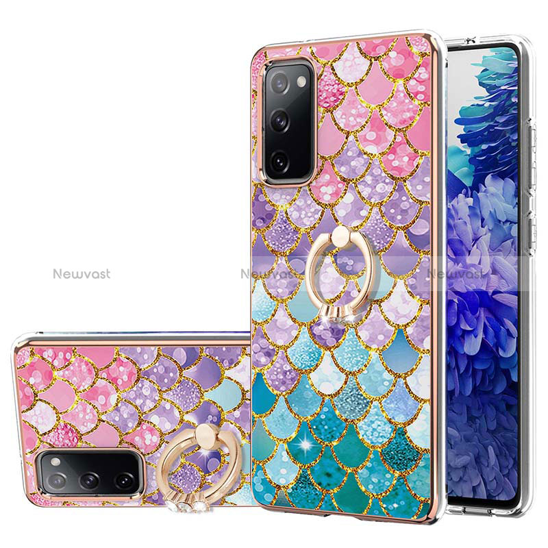 Silicone Candy Rubber Gel Fashionable Pattern Soft Case Cover with Finger Ring Stand Y03B for Samsung Galaxy S20 FE 5G Colorful