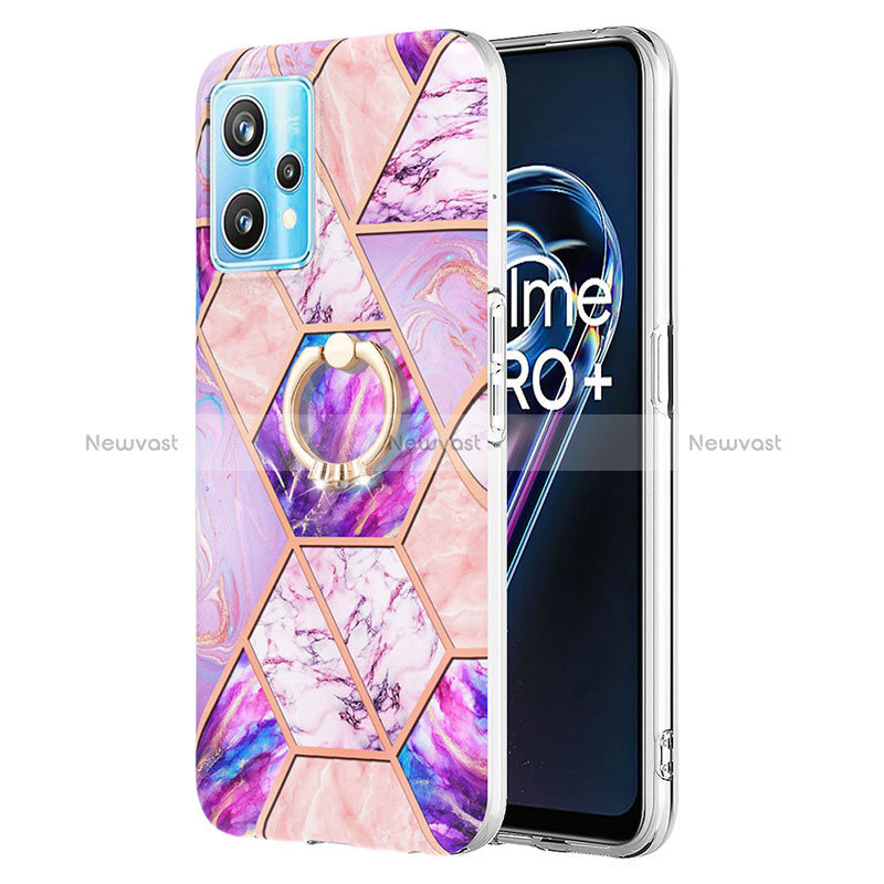 Silicone Candy Rubber Gel Fashionable Pattern Soft Case Cover with Finger Ring Stand Y04B for Realme 9 Pro+ Plus 5G Clove Purple