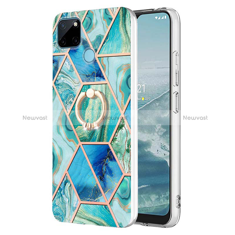 Silicone Candy Rubber Gel Fashionable Pattern Soft Case Cover with Finger Ring Stand Y04B for Realme C21Y