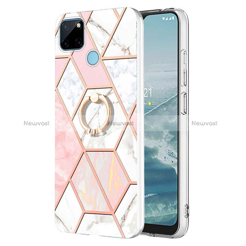 Silicone Candy Rubber Gel Fashionable Pattern Soft Case Cover with Finger Ring Stand Y04B for Realme C21Y