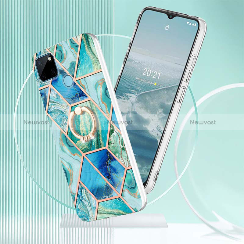 Silicone Candy Rubber Gel Fashionable Pattern Soft Case Cover with Finger Ring Stand Y04B for Realme C21Y