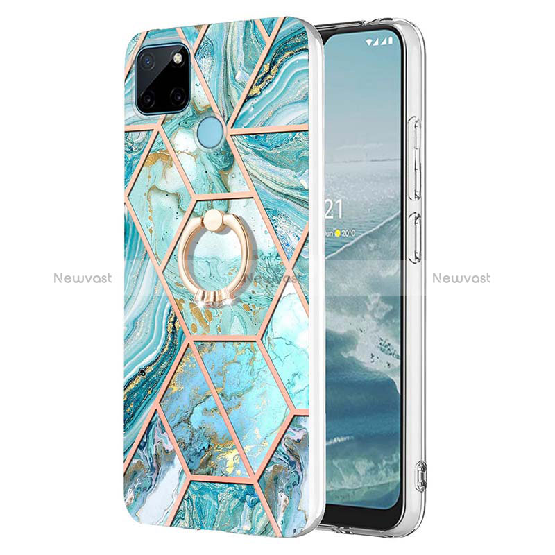 Silicone Candy Rubber Gel Fashionable Pattern Soft Case Cover with Finger Ring Stand Y04B for Realme C25Y India