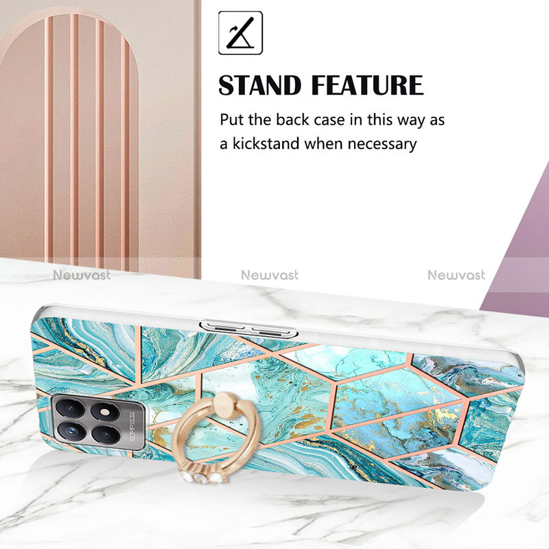 Silicone Candy Rubber Gel Fashionable Pattern Soft Case Cover with Finger Ring Stand Y04B for Realme Narzo 50 4G