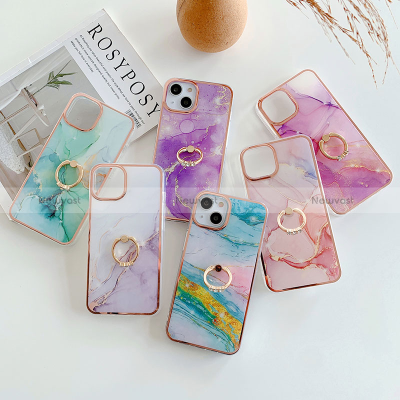 Silicone Candy Rubber Gel Fashionable Pattern Soft Case Cover with Finger Ring Stand Y05B for Apple iPhone 14 Plus