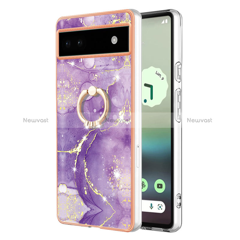 Silicone Candy Rubber Gel Fashionable Pattern Soft Case Cover with Finger Ring Stand Y05B for Google Pixel 6a 5G