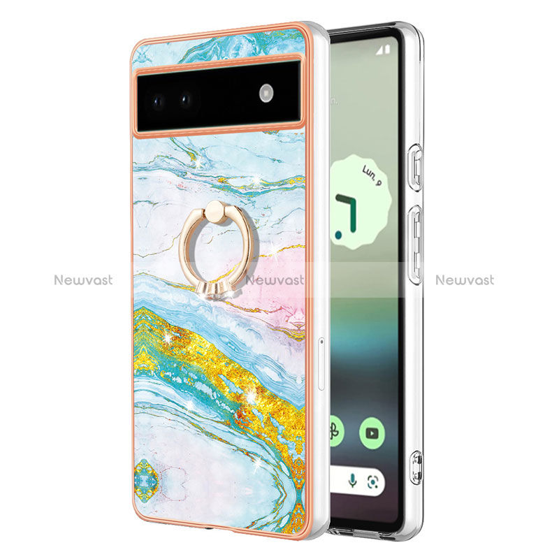 Silicone Candy Rubber Gel Fashionable Pattern Soft Case Cover with Finger Ring Stand Y05B for Google Pixel 6a 5G