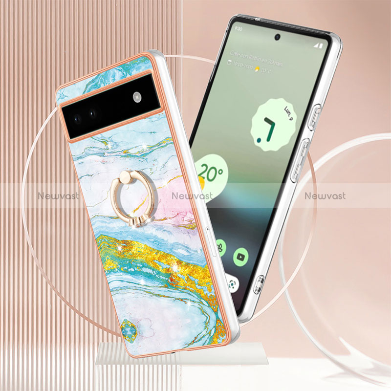 Silicone Candy Rubber Gel Fashionable Pattern Soft Case Cover with Finger Ring Stand Y05B for Google Pixel 6a 5G