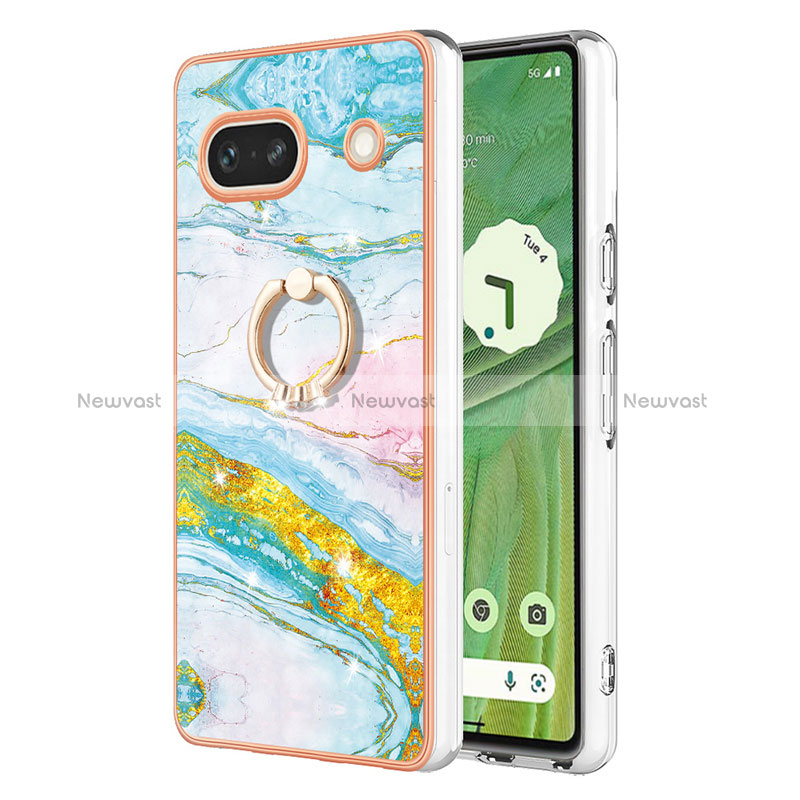 Silicone Candy Rubber Gel Fashionable Pattern Soft Case Cover with Finger Ring Stand Y05B for Google Pixel 7a 5G