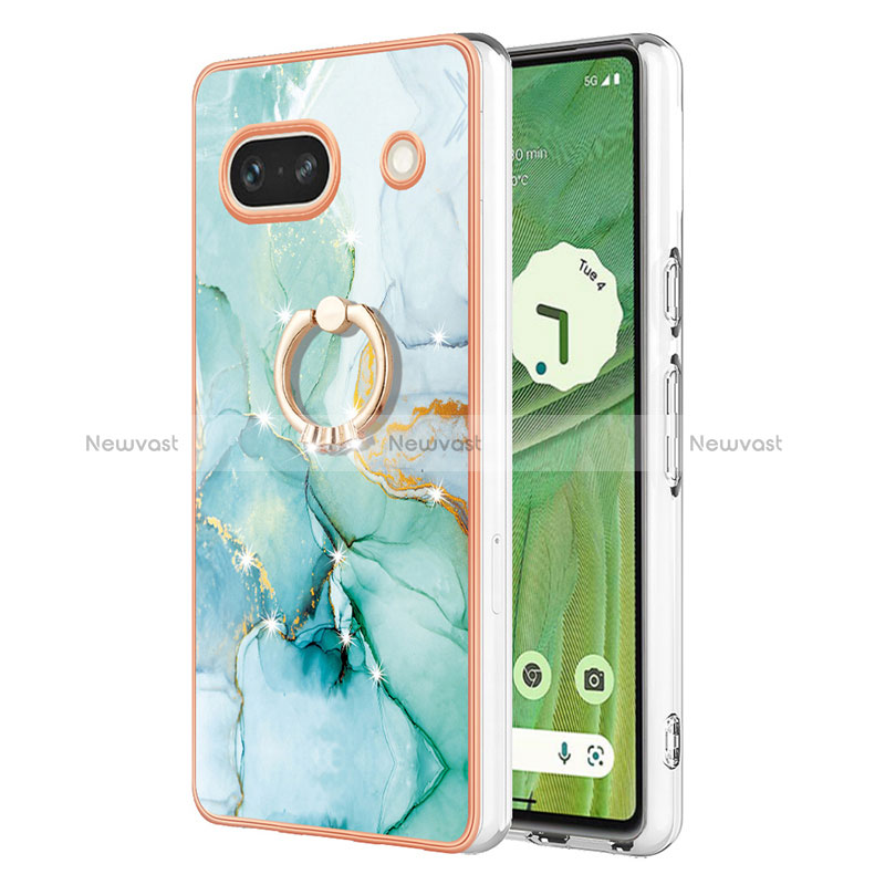 Silicone Candy Rubber Gel Fashionable Pattern Soft Case Cover with Finger Ring Stand Y05B for Google Pixel 7a 5G Green