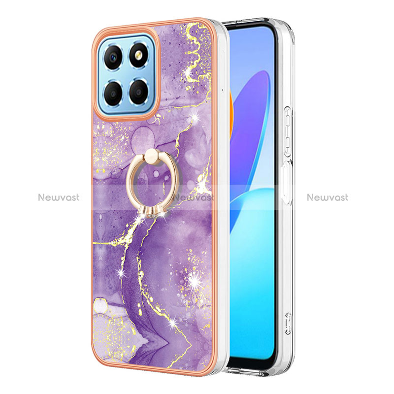 Silicone Candy Rubber Gel Fashionable Pattern Soft Case Cover with Finger Ring Stand Y05B for Huawei Honor 70 Lite 5G Purple