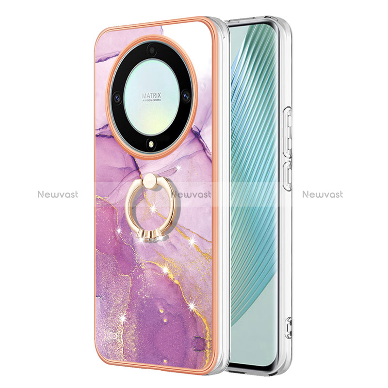 Silicone Candy Rubber Gel Fashionable Pattern Soft Case Cover with Finger Ring Stand Y05B for Huawei Honor Magic5 Lite 5G Clove Purple