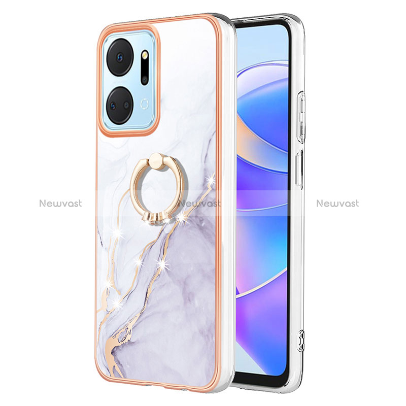 Silicone Candy Rubber Gel Fashionable Pattern Soft Case Cover with Finger Ring Stand Y05B for Huawei Honor X7a White