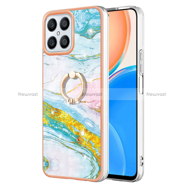 Silicone Candy Rubber Gel Fashionable Pattern Soft Case Cover with Finger Ring Stand Y05B for Huawei Honor X8 4G Colorful