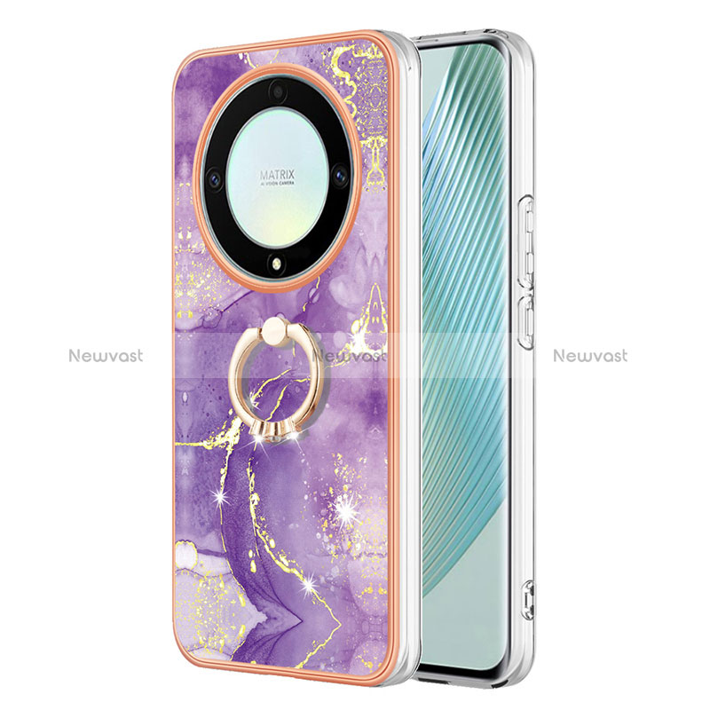 Silicone Candy Rubber Gel Fashionable Pattern Soft Case Cover with Finger Ring Stand Y05B for Huawei Honor X9a 5G Purple