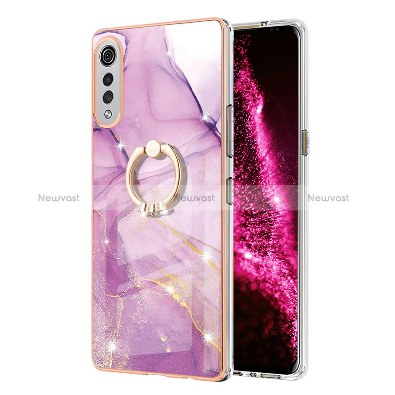 Silicone Candy Rubber Gel Fashionable Pattern Soft Case Cover with Finger Ring Stand Y05B for LG Velvet 4G