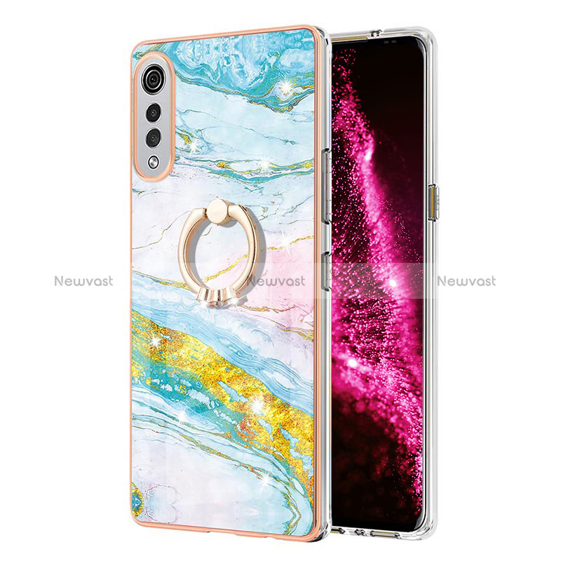 Silicone Candy Rubber Gel Fashionable Pattern Soft Case Cover with Finger Ring Stand Y05B for LG Velvet 4G Colorful