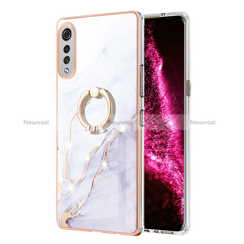 Silicone Candy Rubber Gel Fashionable Pattern Soft Case Cover with Finger Ring Stand Y05B for LG Velvet 5G White