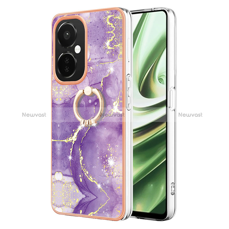 Silicone Candy Rubber Gel Fashionable Pattern Soft Case Cover with Finger Ring Stand Y05B for OnePlus Nord CE 3 5G Purple