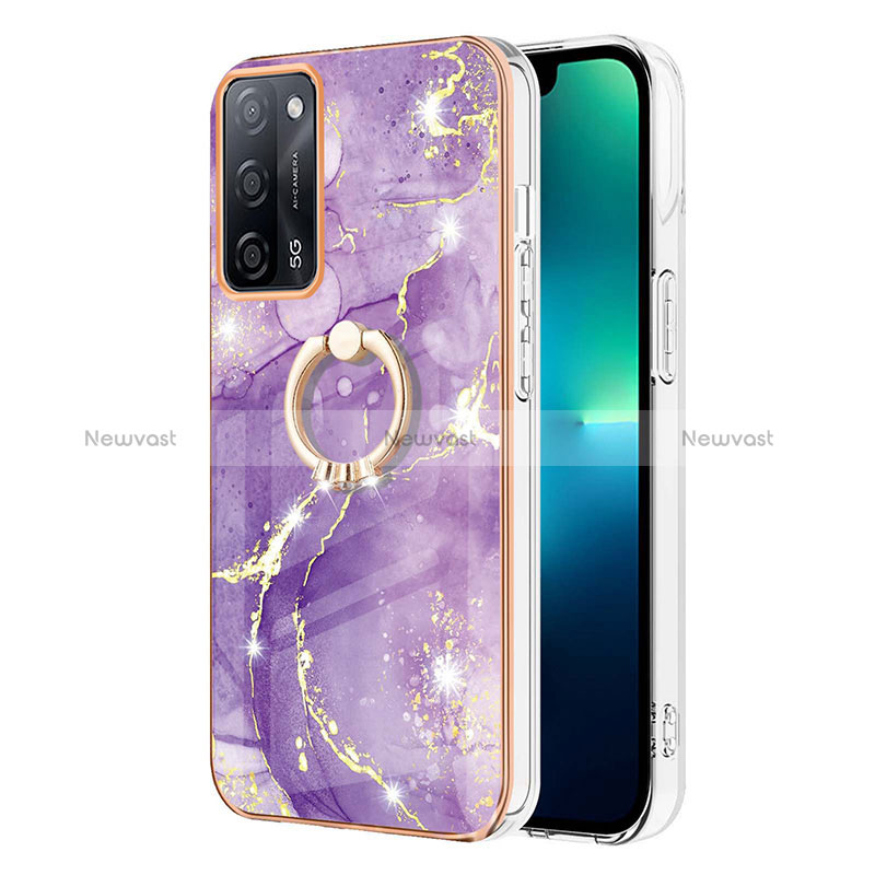 Silicone Candy Rubber Gel Fashionable Pattern Soft Case Cover with Finger Ring Stand Y05B for Oppo A53s 5G Purple