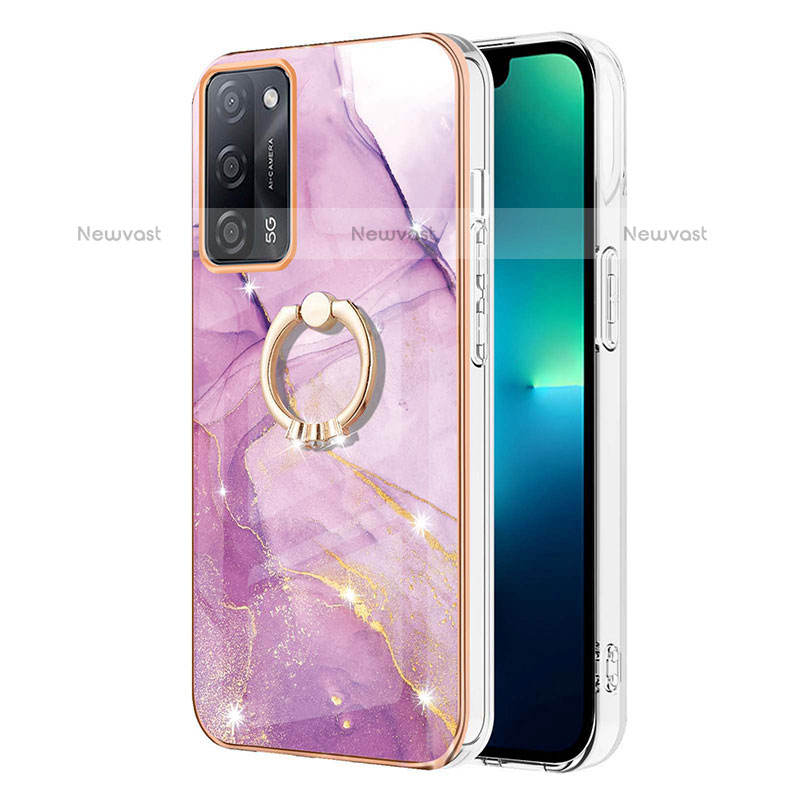 Silicone Candy Rubber Gel Fashionable Pattern Soft Case Cover with Finger Ring Stand Y05B for Oppo A55 5G Clove Purple