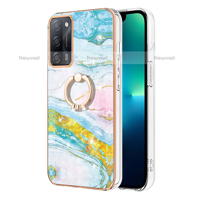 Silicone Candy Rubber Gel Fashionable Pattern Soft Case Cover with Finger Ring Stand Y05B for Oppo A55 5G Colorful