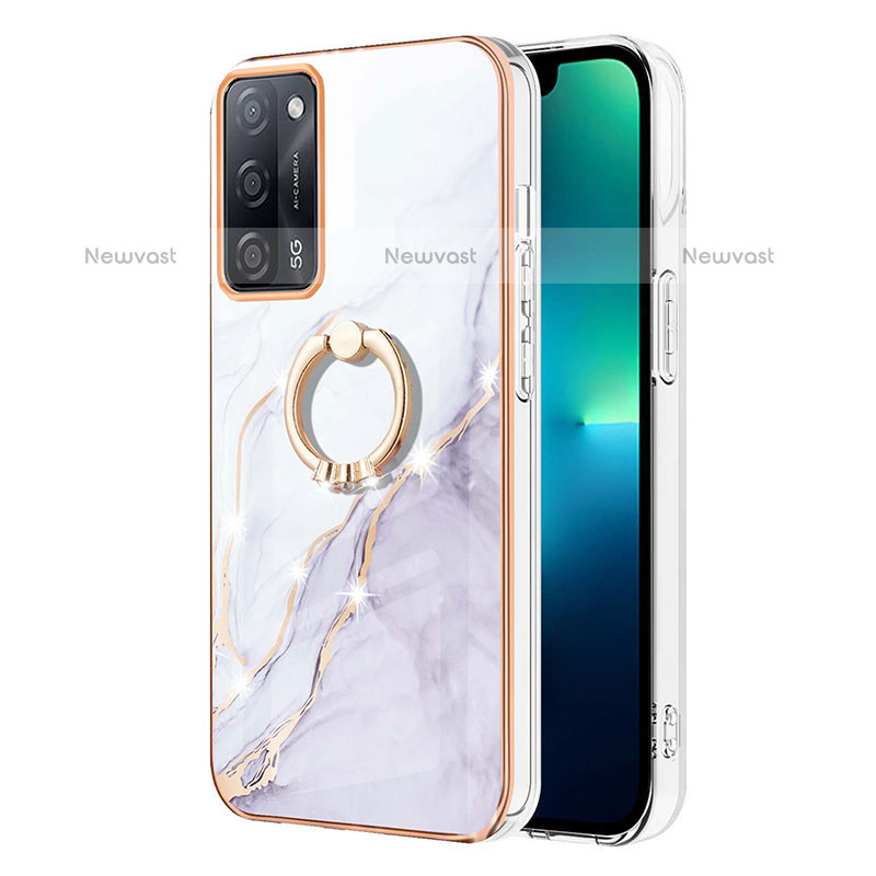 Silicone Candy Rubber Gel Fashionable Pattern Soft Case Cover with Finger Ring Stand Y05B for Oppo A55 5G White