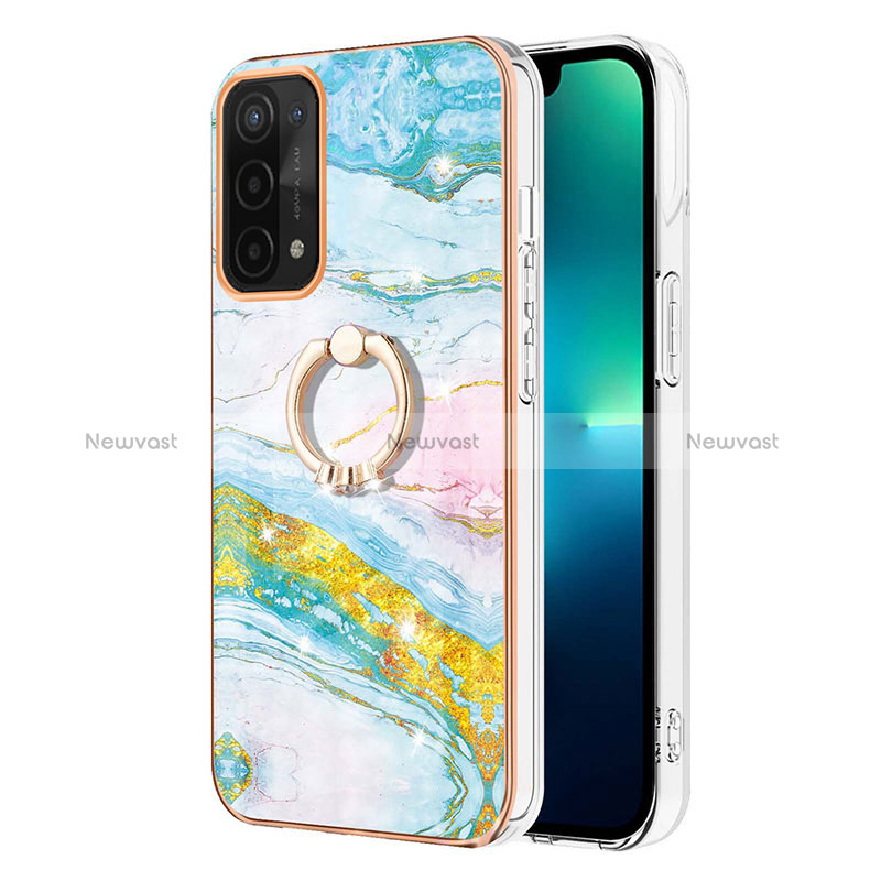 Silicone Candy Rubber Gel Fashionable Pattern Soft Case Cover with Finger Ring Stand Y05B for Oppo A74 5G