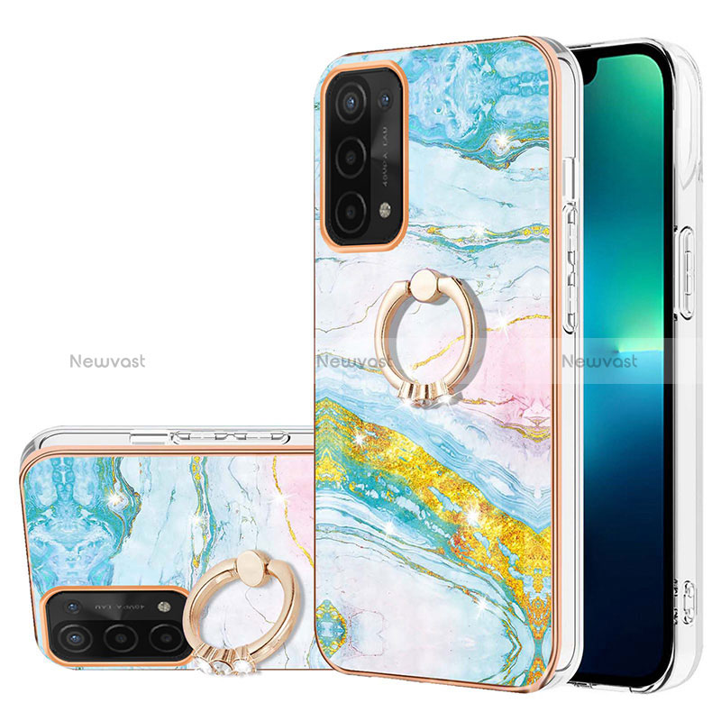 Silicone Candy Rubber Gel Fashionable Pattern Soft Case Cover with Finger Ring Stand Y05B for Oppo A74 5G