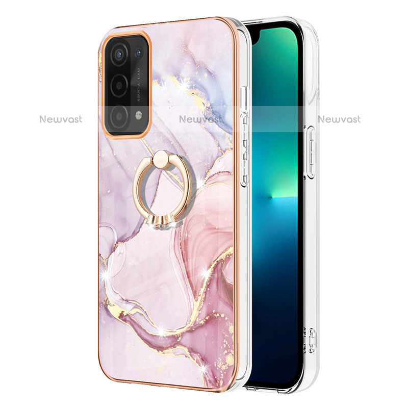 Silicone Candy Rubber Gel Fashionable Pattern Soft Case Cover with Finger Ring Stand Y05B for Oppo A93 5G Pink