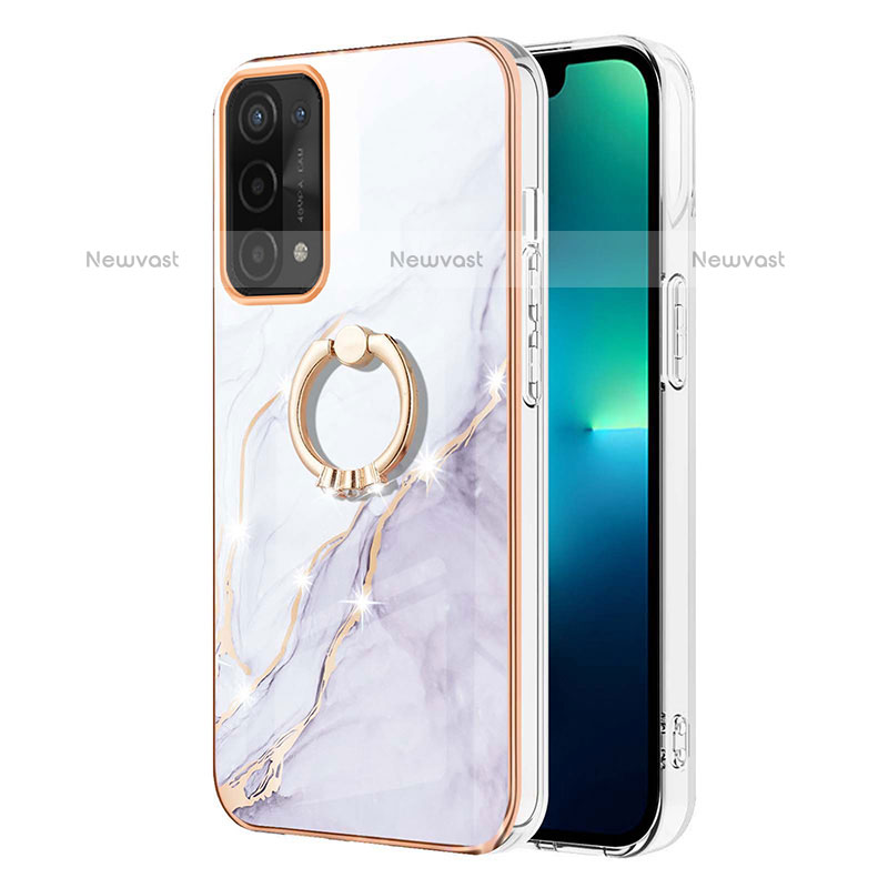 Silicone Candy Rubber Gel Fashionable Pattern Soft Case Cover with Finger Ring Stand Y05B for Oppo A93 5G White