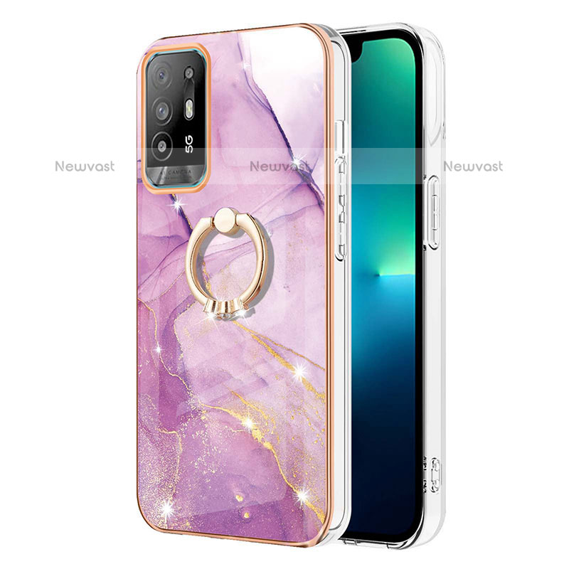 Silicone Candy Rubber Gel Fashionable Pattern Soft Case Cover with Finger Ring Stand Y05B for Oppo A94 5G Clove Purple