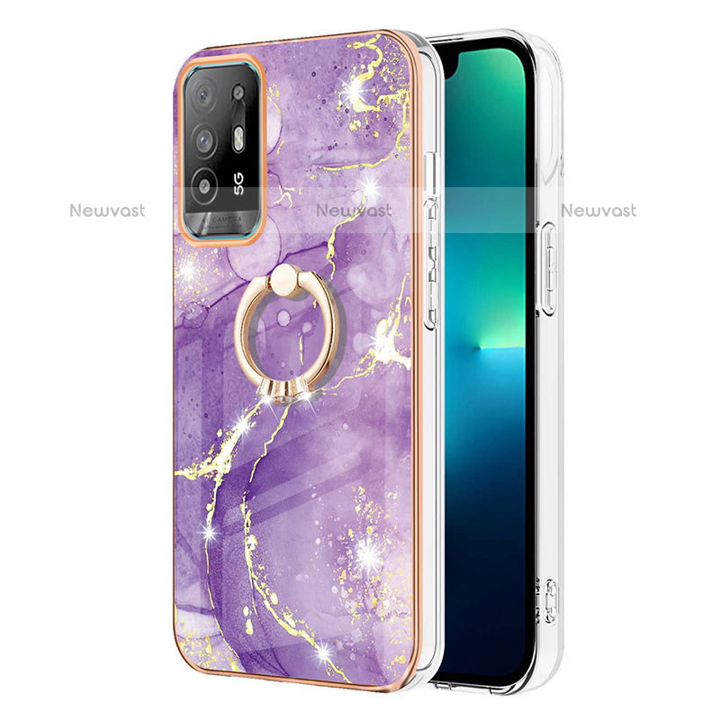 Silicone Candy Rubber Gel Fashionable Pattern Soft Case Cover with Finger Ring Stand Y05B for Oppo A95 5G Purple