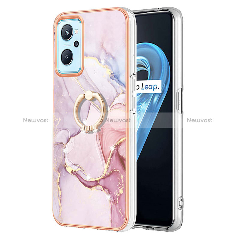 Silicone Candy Rubber Gel Fashionable Pattern Soft Case Cover with Finger Ring Stand Y05B for Oppo A96 4G Pink