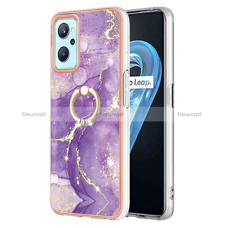 Silicone Candy Rubber Gel Fashionable Pattern Soft Case Cover with Finger Ring Stand Y05B for Oppo K10 4G Purple