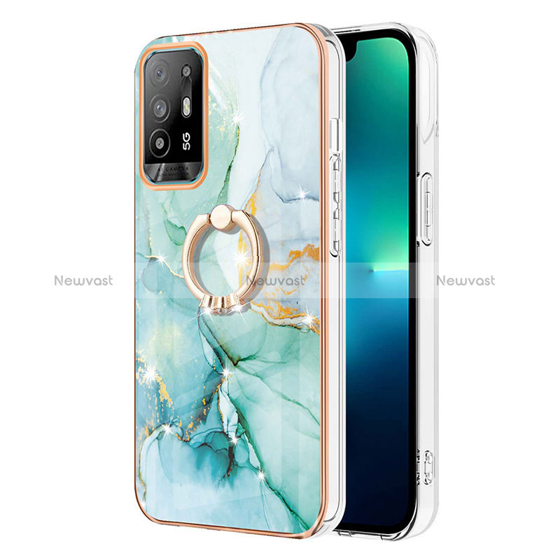 Silicone Candy Rubber Gel Fashionable Pattern Soft Case Cover with Finger Ring Stand Y05B for Oppo Reno5 Z 5G Green