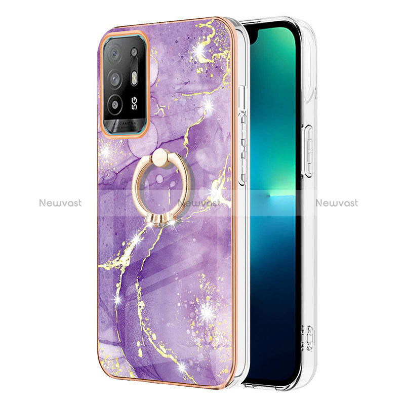 Silicone Candy Rubber Gel Fashionable Pattern Soft Case Cover with Finger Ring Stand Y05B for Oppo Reno5 Z 5G Purple