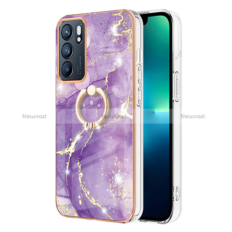 Silicone Candy Rubber Gel Fashionable Pattern Soft Case Cover with Finger Ring Stand Y05B for Oppo Reno6 5G