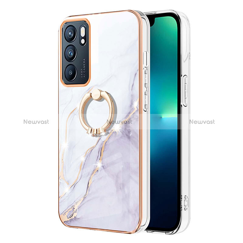 Silicone Candy Rubber Gel Fashionable Pattern Soft Case Cover with Finger Ring Stand Y05B for Oppo Reno6 5G