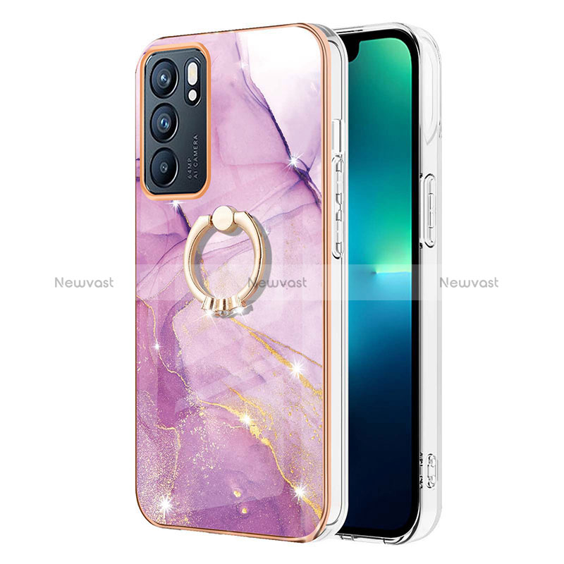 Silicone Candy Rubber Gel Fashionable Pattern Soft Case Cover with Finger Ring Stand Y05B for Oppo Reno6 5G