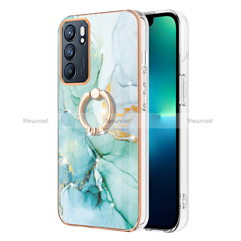 Silicone Candy Rubber Gel Fashionable Pattern Soft Case Cover with Finger Ring Stand Y05B for Oppo Reno6 5G