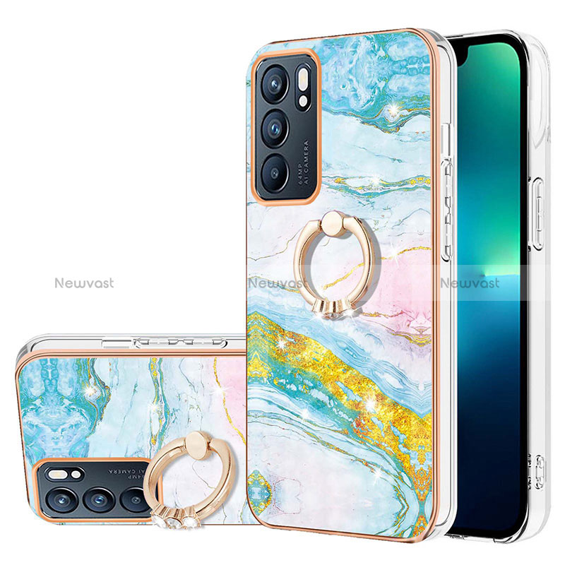 Silicone Candy Rubber Gel Fashionable Pattern Soft Case Cover with Finger Ring Stand Y05B for Oppo Reno6 5G