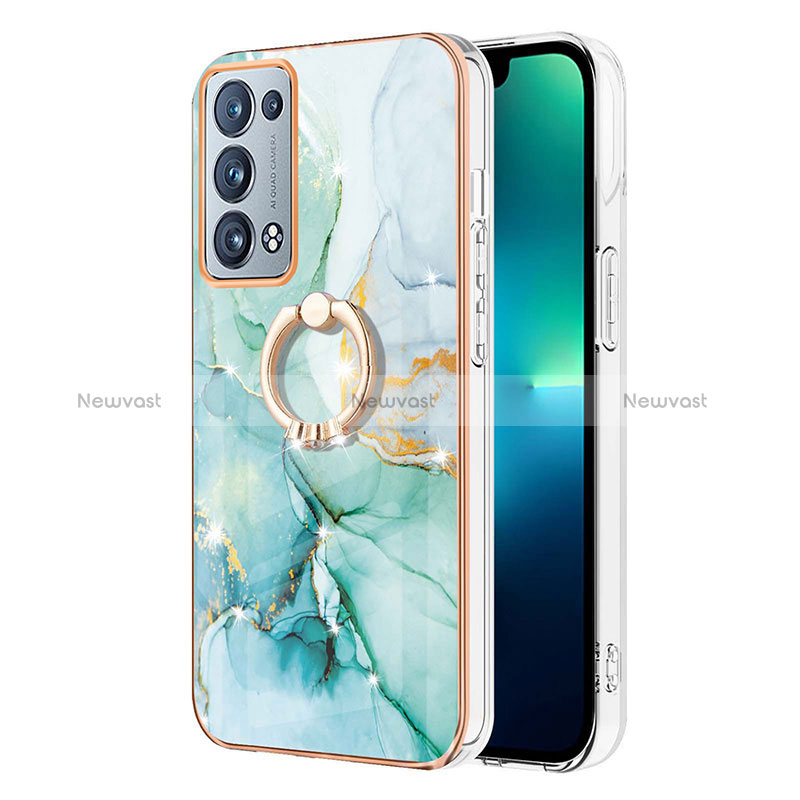 Silicone Candy Rubber Gel Fashionable Pattern Soft Case Cover with Finger Ring Stand Y05B for Oppo Reno6 Pro 5G Green