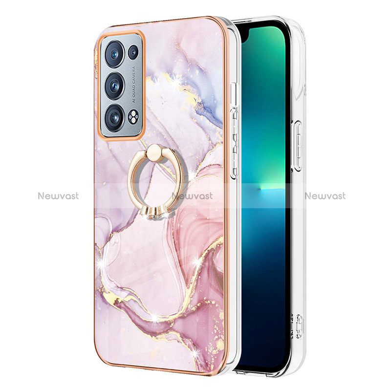 Silicone Candy Rubber Gel Fashionable Pattern Soft Case Cover with Finger Ring Stand Y05B for Oppo Reno6 Pro 5G Pink