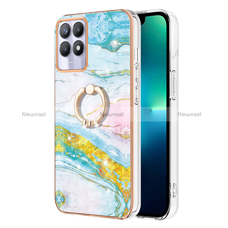 Silicone Candy Rubber Gel Fashionable Pattern Soft Case Cover with Finger Ring Stand Y05B for Realme 8i Colorful