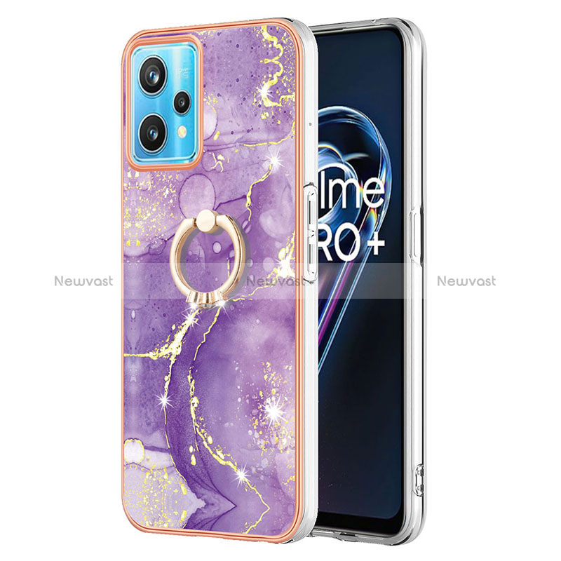 Silicone Candy Rubber Gel Fashionable Pattern Soft Case Cover with Finger Ring Stand Y05B for Realme Narzo 50 Pro 5G Purple