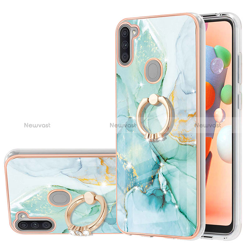 Silicone Candy Rubber Gel Fashionable Pattern Soft Case Cover with Finger Ring Stand Y05B for Samsung Galaxy A11 Green