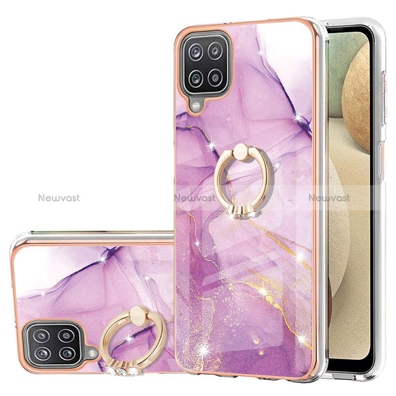 Silicone Candy Rubber Gel Fashionable Pattern Soft Case Cover with Finger Ring Stand Y05B for Samsung Galaxy A12 5G Clove Purple